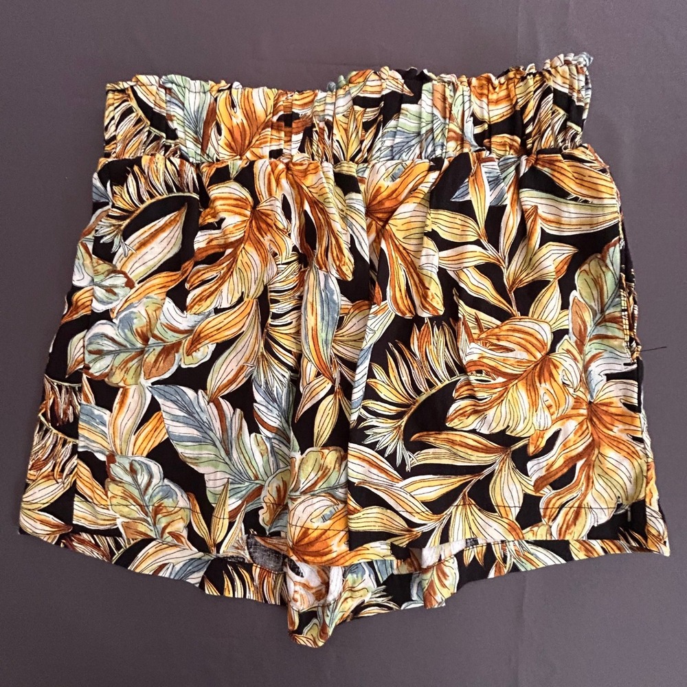 NWT Panama Jack Tropical Leaf Print Paperbag Waist Shorts XS Womens Resort Beach